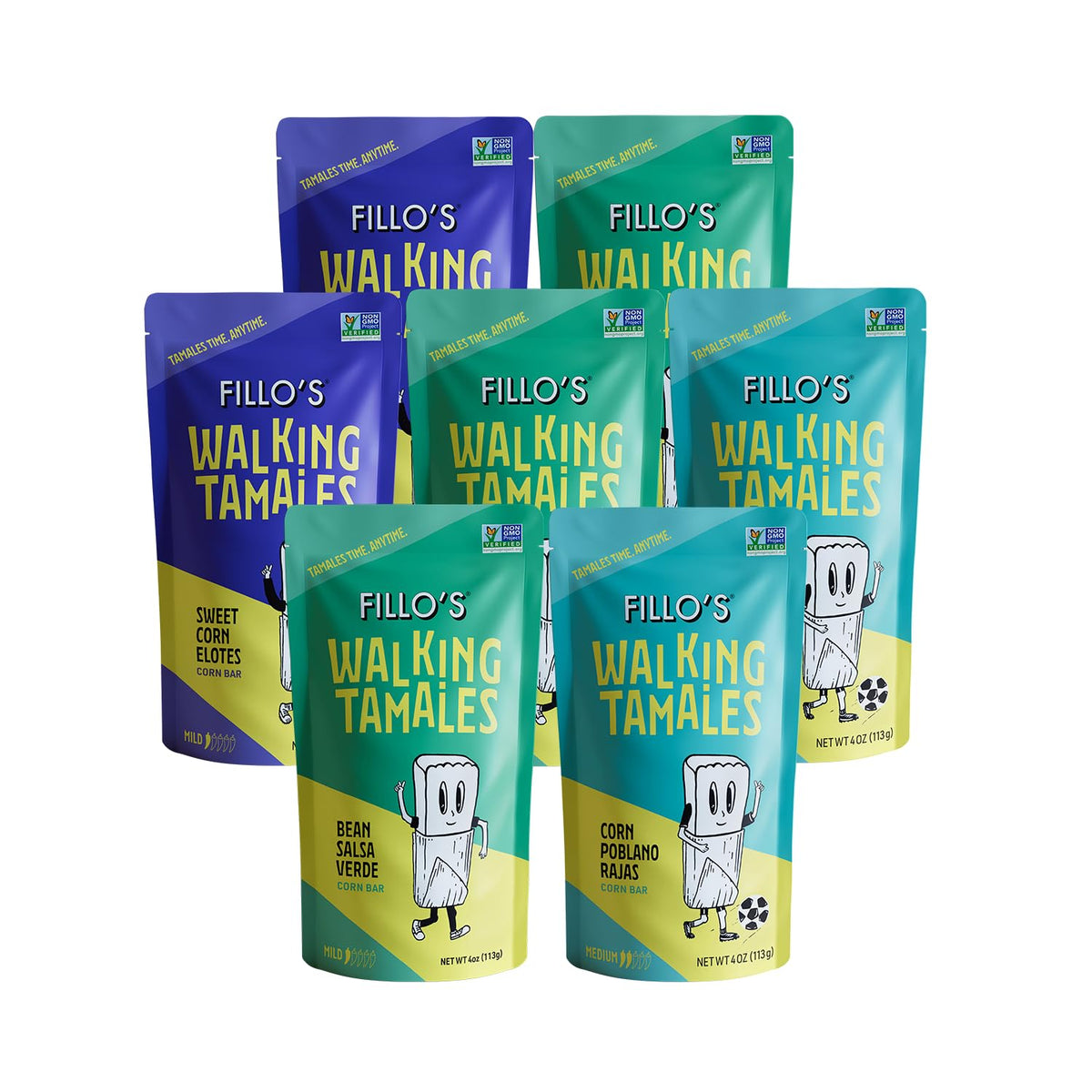 Fillo's Walking Tamales Mild Variety, Ready to Eat Meal, Gluten Free, 7 Pk