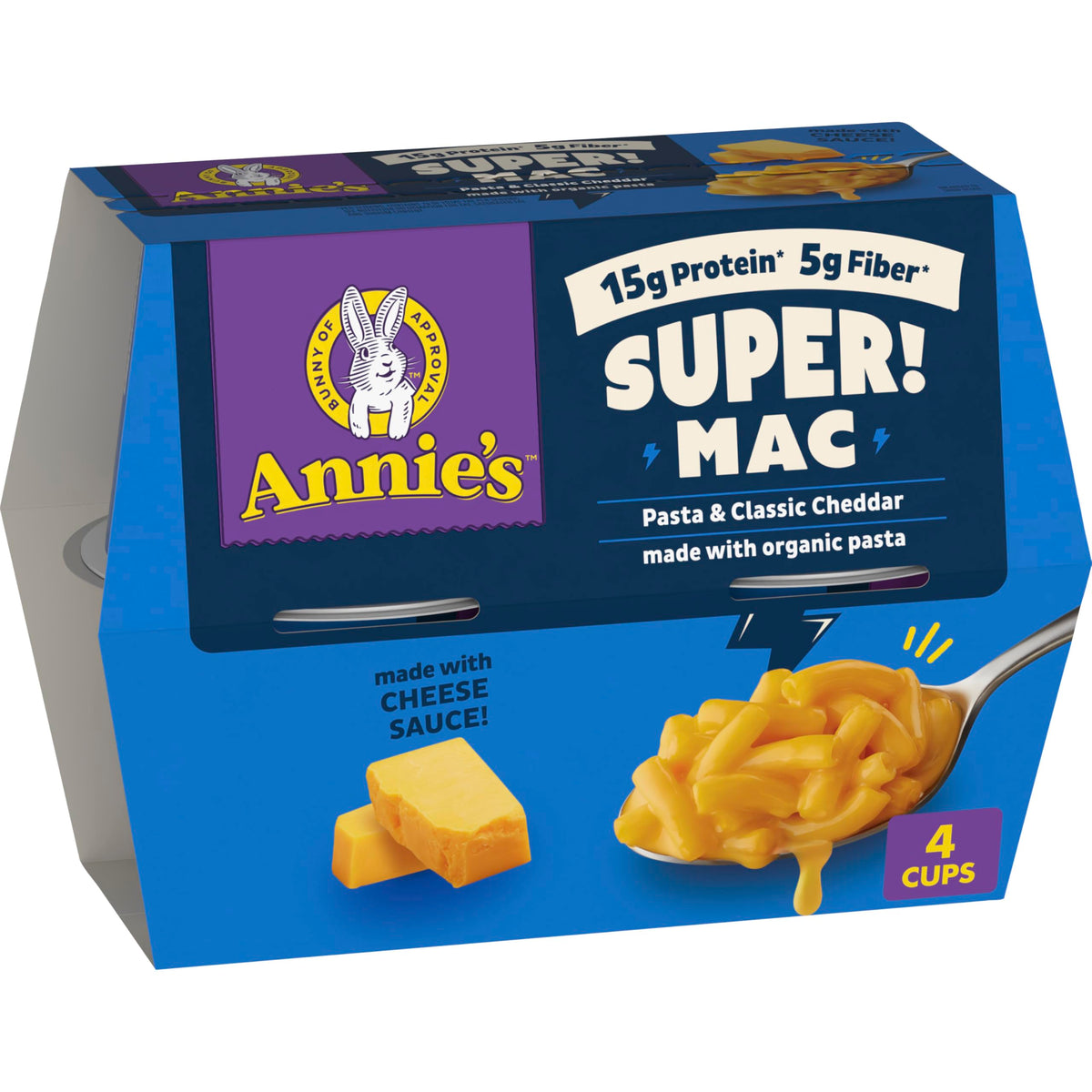 Annie's Super! Mac Microwave Pasta and Classic Cheddar Cups, 4 Ct, 11.44 oz