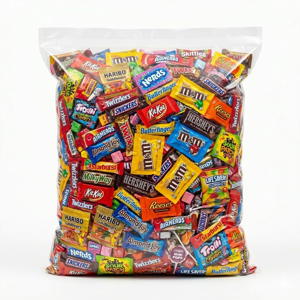 Candy and Chocolate Variety Pack - Individually Wrapped Bulk Assortment of Fun Size Chocolate Bars, Sour Candy, Gummies & Chewy Treats - Perfect
