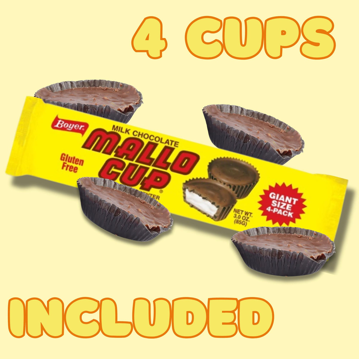 Sweetzo - Boyer Mallo Cups Giant Sleeve, Milk Chocolate Candies with Gooey Marshmallow Center, Individually Wrapped, 3 Ounces (Pack of 3)