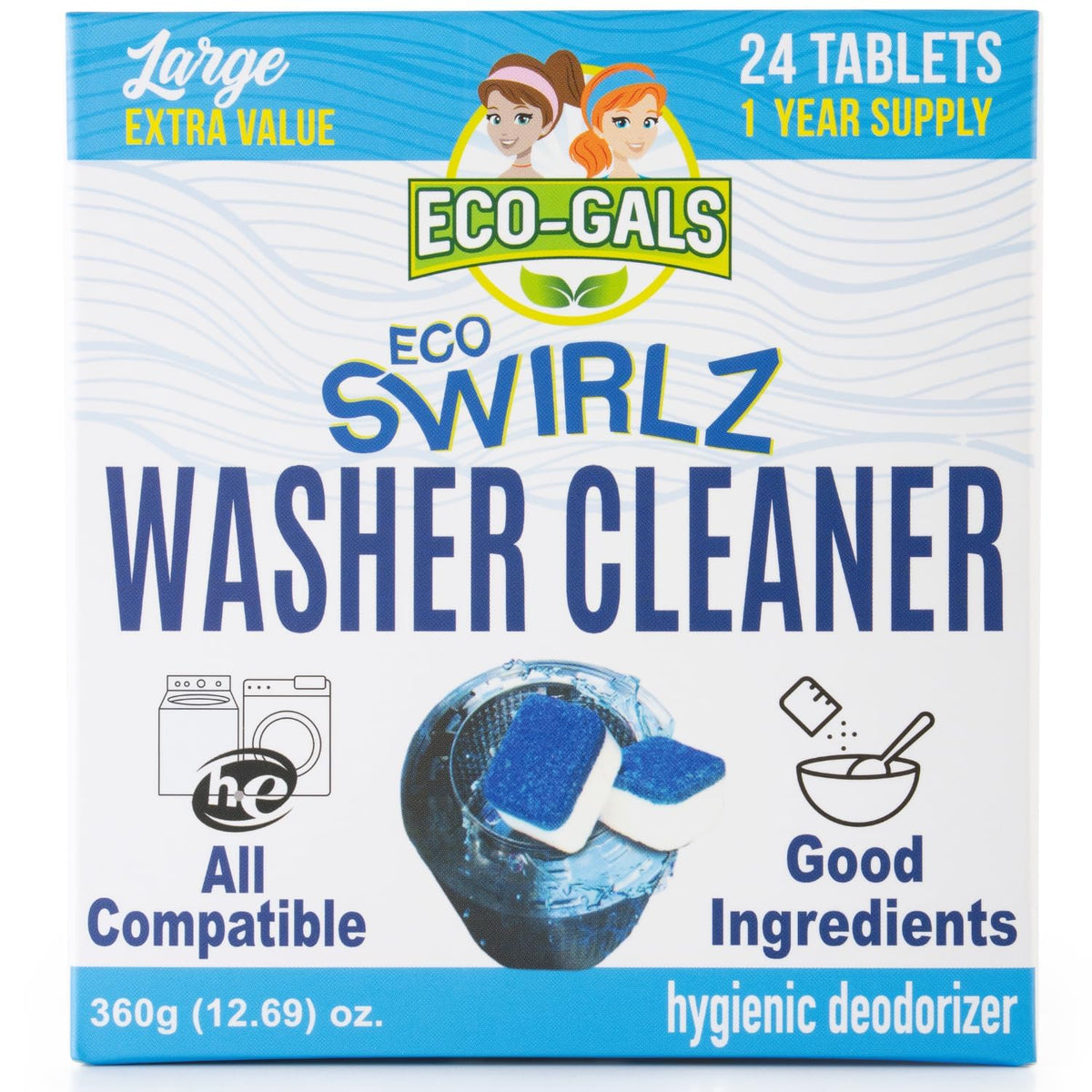 ECO-GALS Washing Machine Cleaner Tablets For Front & Top Load Washers Including H.E. to Remove Pet Hair, & debris from drum, pipes, and filter.