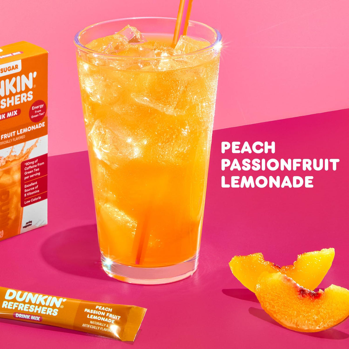 Singles To Go! Dunkin' Refreshers, Peach Passionfruit Lemonade, 10 Count
