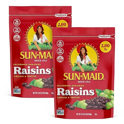Sun-Maid California Sun-Dried Raisins - (2 Pack) 32 oz Resealable Bag - Dried Fruit Snack for Lunches, Snacks, and Natural Sweeteners