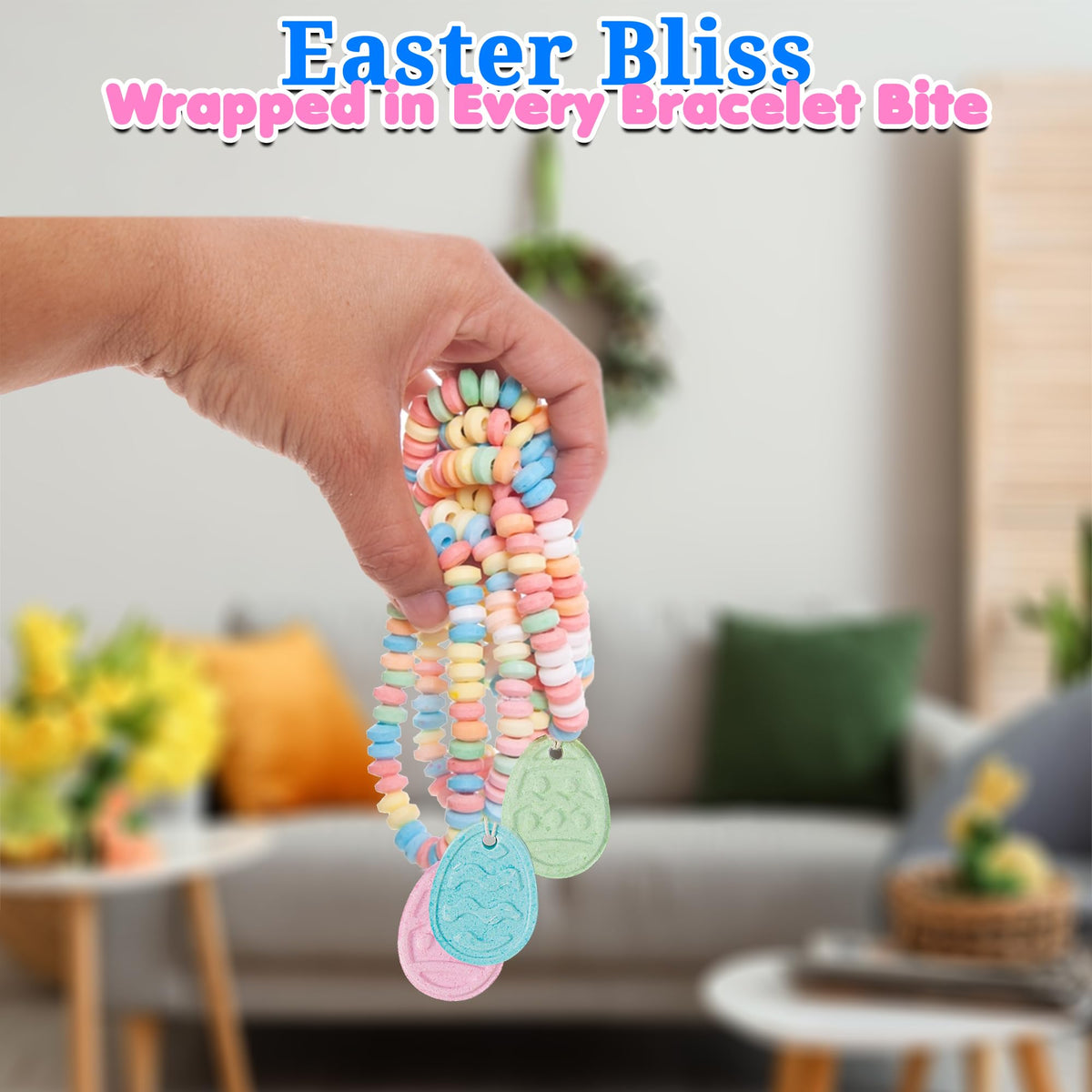 Fun Express Easter Egg Candy Bracelets (set of 12 Individually packaged) Easter Egg Filler and Basket Candy