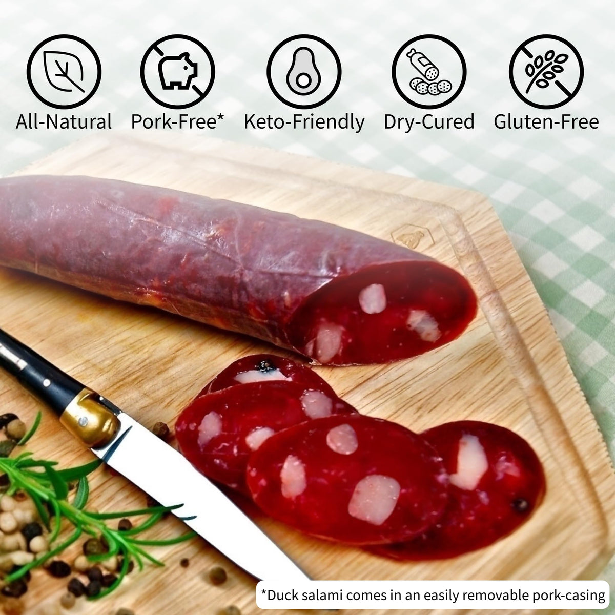 Angel's Salumi Duck Salami - 5.5 oz Gourmet Artisanal Charcuterie - Humanely Raised, Vegetarian-Fed, Antibiotic & Hormone-Free, No Phosphates