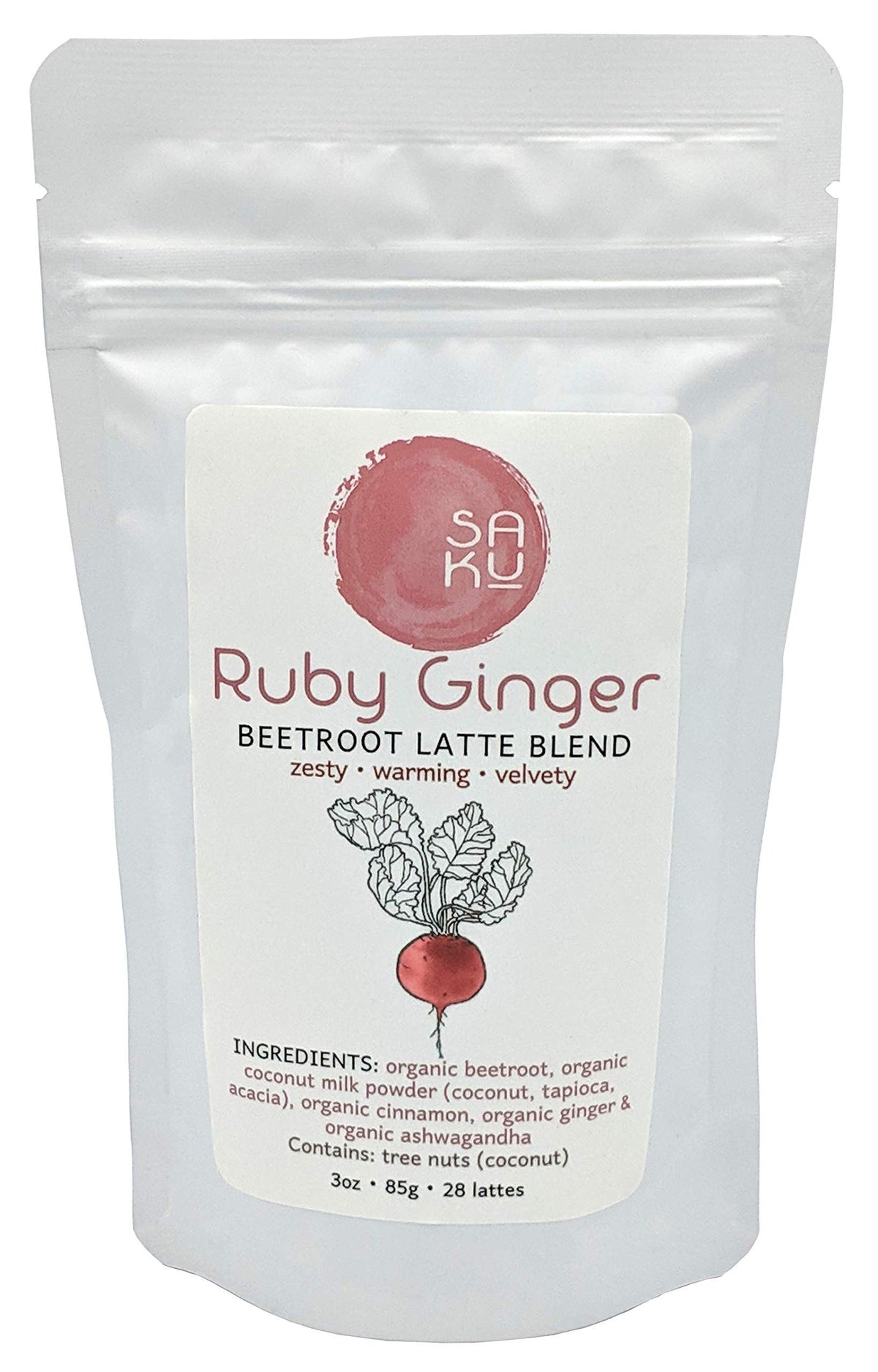 SAKU Tea, Ruby Ginger Beetroot Latte Blend, Super Food Latte, 3oz Bag