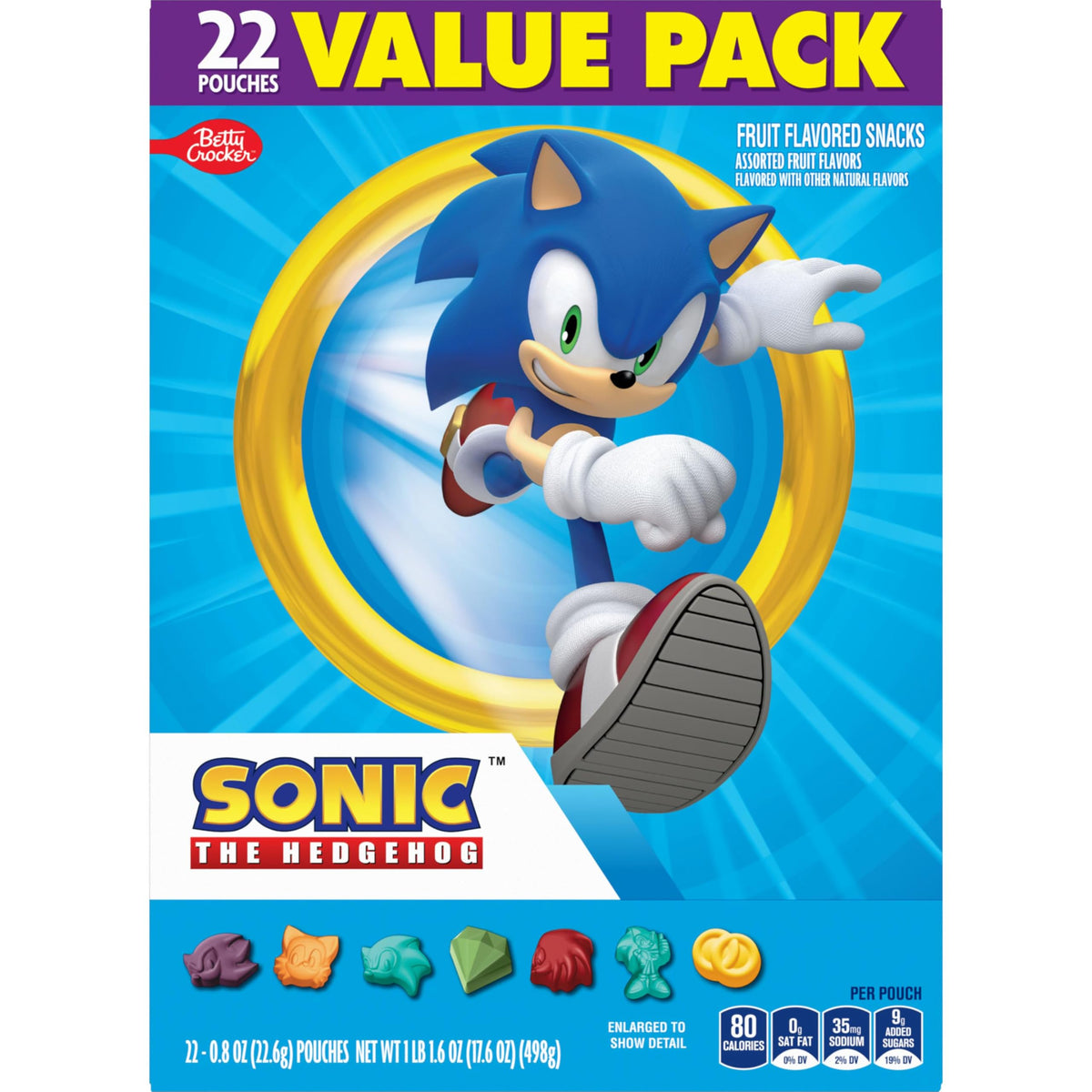Sonic The Hedgehog Fruit Flavored Snacks, Treat Pouches, Gluten Free Snack, Value Pack, 22 Ct, 17.6 oz