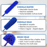 New U.S. Duster Company Triple Action High Reach Dusting Kit | Webster Cobweb Ceiling Fan Duster with 13 to 20 Foot Extension Telescope Pole |