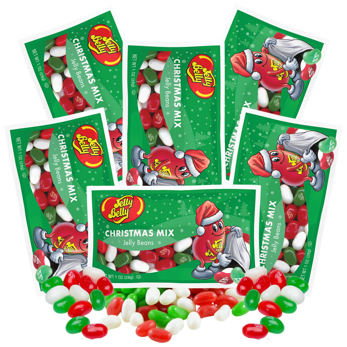 Christmas Mix Individual Packets of Jelly Beans, Stocking Stuffers, 6 Pack