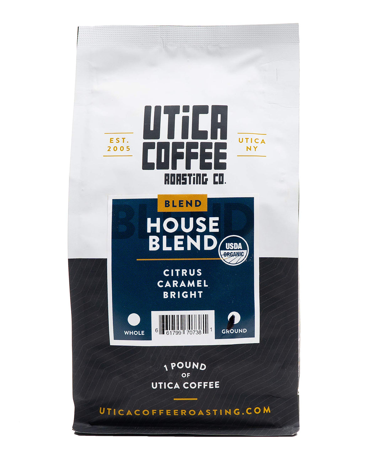 Utica Coffee Roasting Co. House Blend| Specialty Medium Roasted Ground Coffee | 16 OZ Reclosable Bag