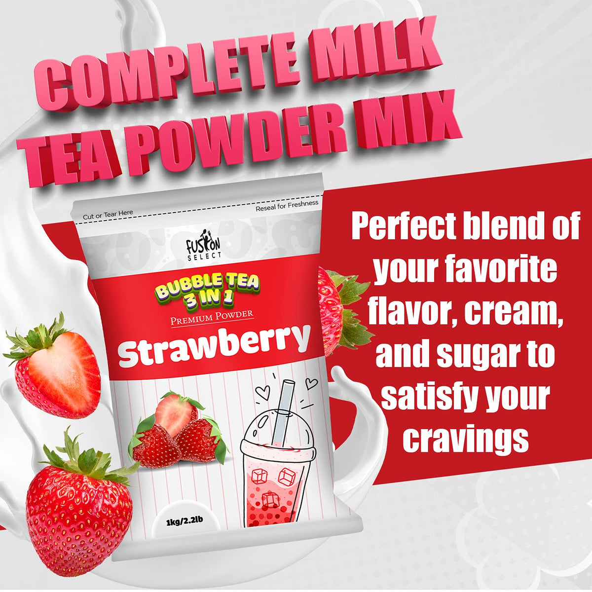 Fusion Select 2.2lb Lychee Tea Powder Flavored-3-in-1 Drink Powder with Cream & Sugar - Instant Pre-Mixed Beverage for Hot or Cold Blends or Yummy