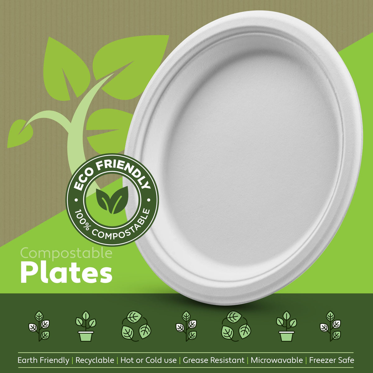 Munfix 100% Compostable Paper Plates 100 Pack, 6 Inch Heavy Duty Biodegradable Microwavable Disposable White Dessert Plates, Made of Eco-Friendly