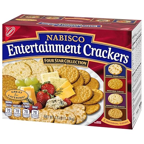 Nbisco Entertainment Crackers Variety Pack, 40 Ounce Box, Vegetable, Wheat, Original Water, Pepper & Poppy, 8 Individual Sleeves