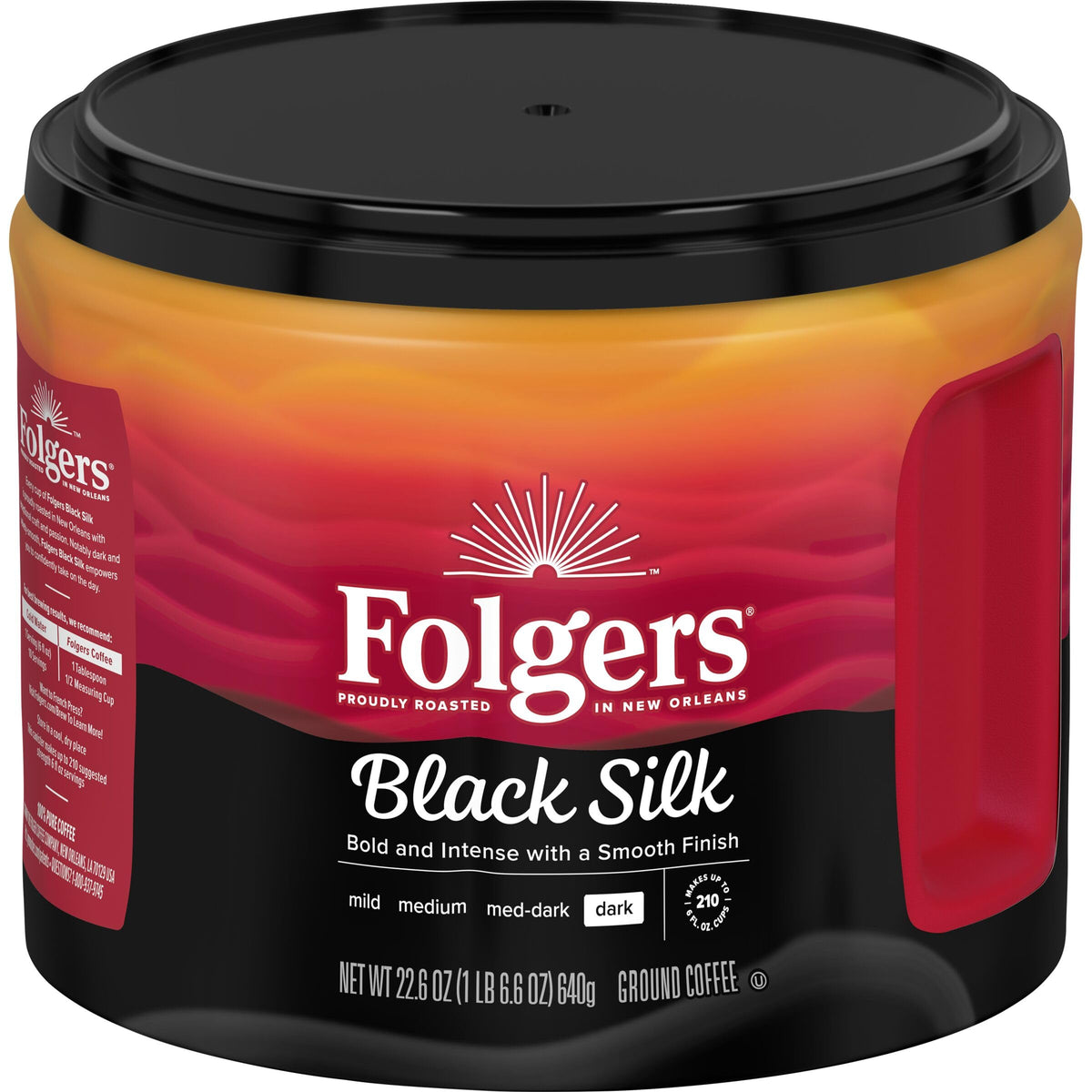 Folgers Black Silk Dark Roast Ground Coffee, 22.6 Ounce Canister