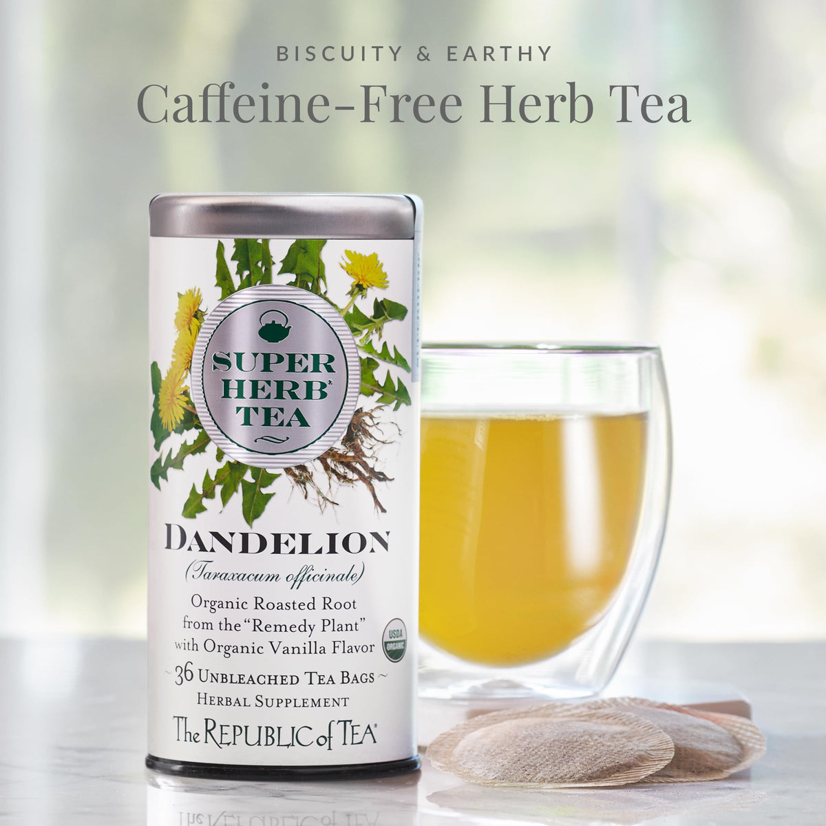 The Republic of Tea - Organic Dandelion SuperHerb Tea Refill Bag, 250 Herbal Tea Bags, Naturally Caffeine-Free