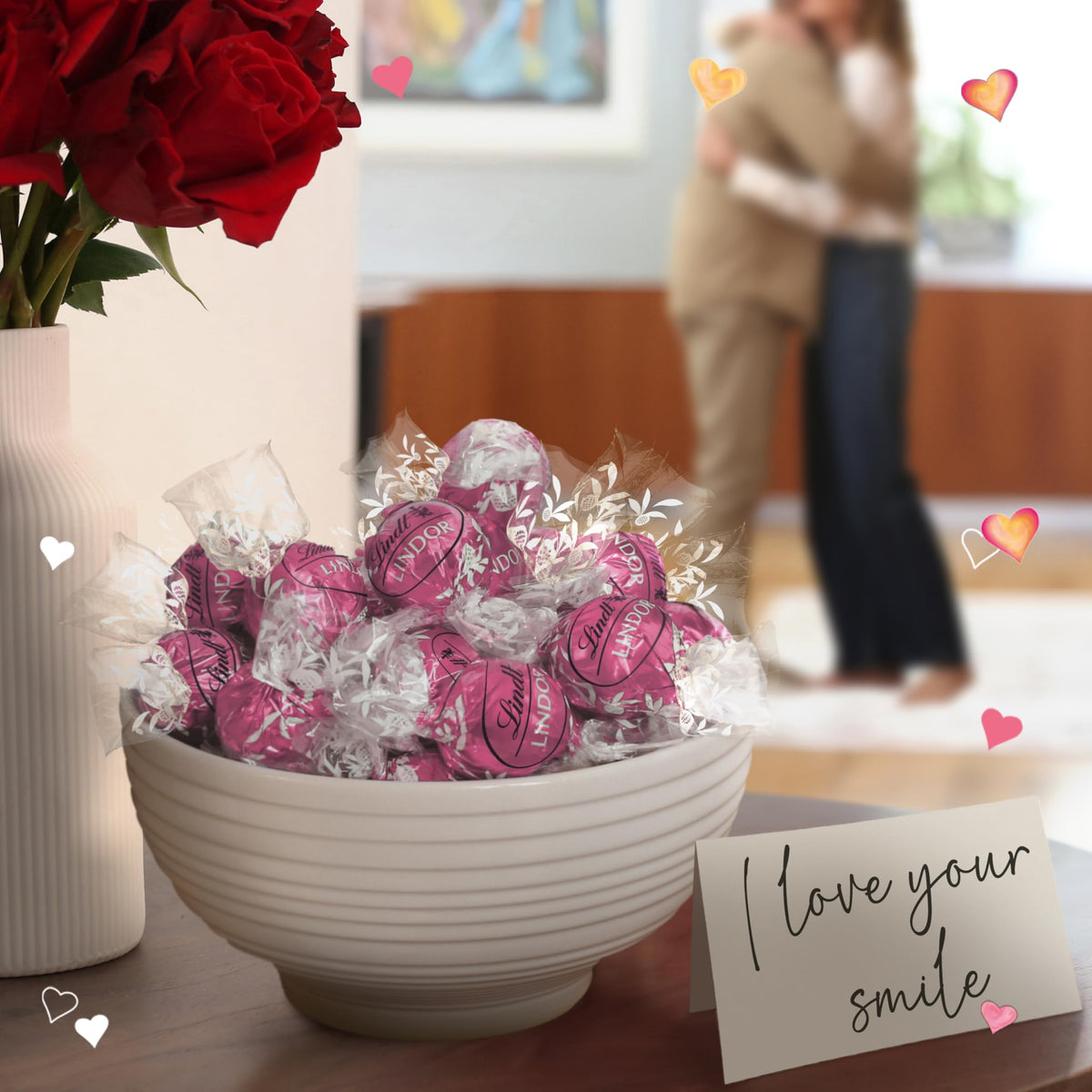 Lindt LINDOR Strawberries and Cream White Chocolate Candy Truffles Friend Heart, Valentine's Day White Chocolate with Strawberries and Cream White