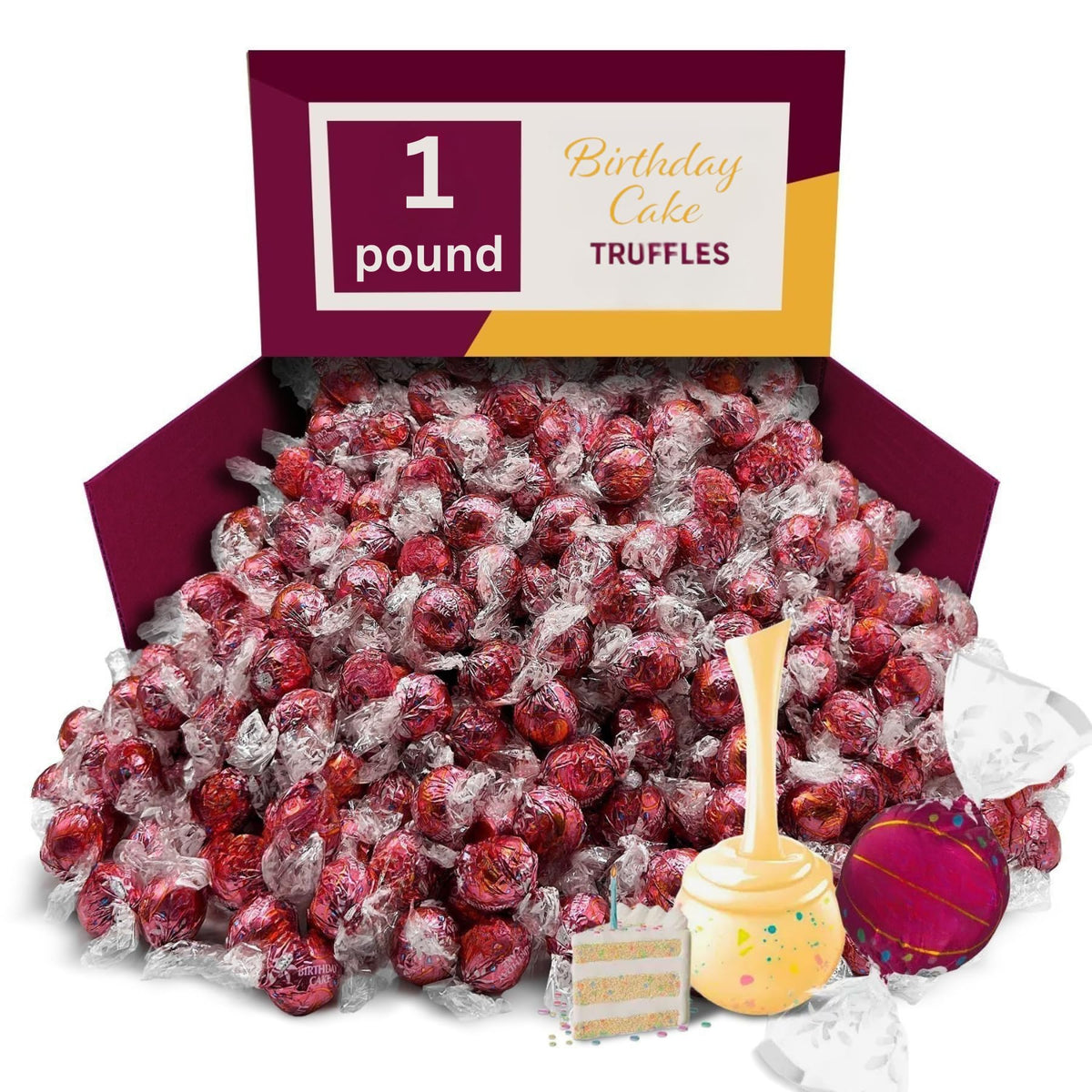Birthday Cake Flavor Truffles, White Chocolate Confetti Candy - 1 lb (Approx. 40 pieces)