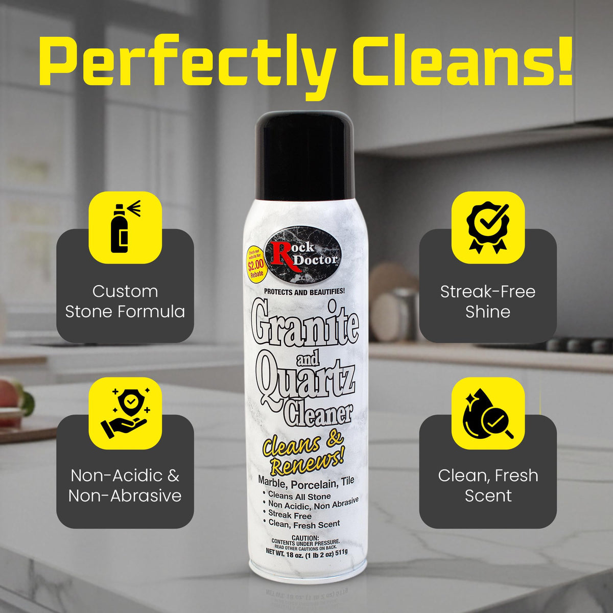 Rock Doctor Granite & Quartz Cleaner Spray 18 oz. Can, Cleans Tile, Marble, Kitchen Countertop, and Natural Stone Surfaces, Streak-Free Shine (6Pack)