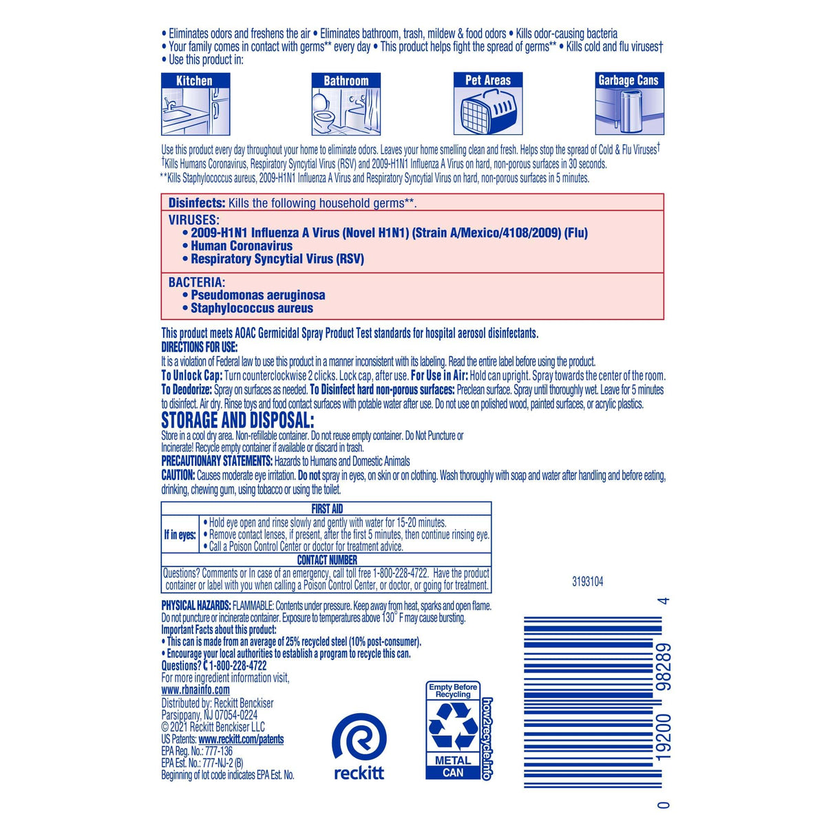 Lysol Neutraair Disinfectant Spray, 2 In 1: Eliminates Odors and Disinfects, Tropical Breeze, 10 Fl. Oz