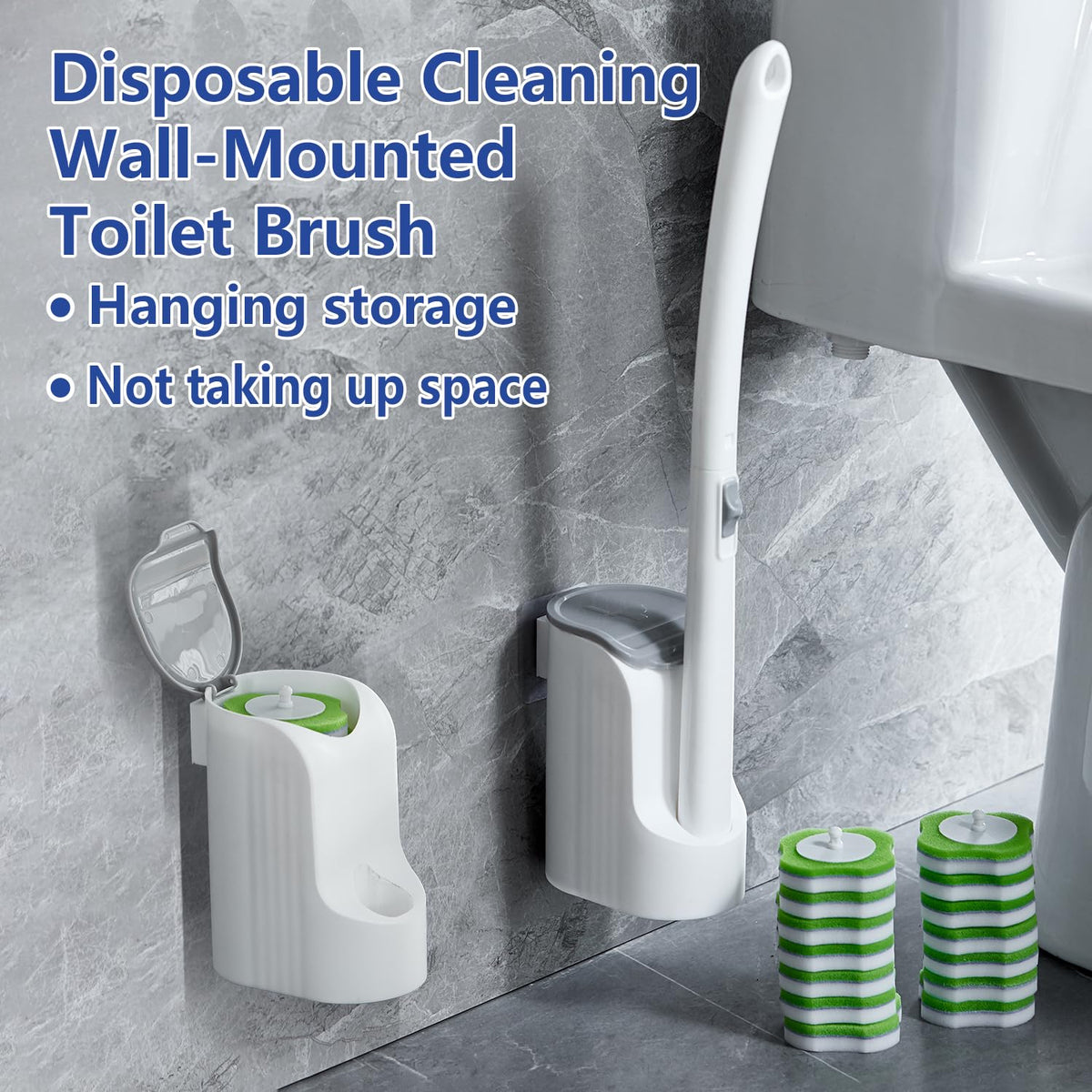 Magic Sponge Eraser Disposable Toilet Brush Set, Wall Mounted Toilet Bowl Brush and Holder with 30 Magic Sponge Eraser Wand Refills