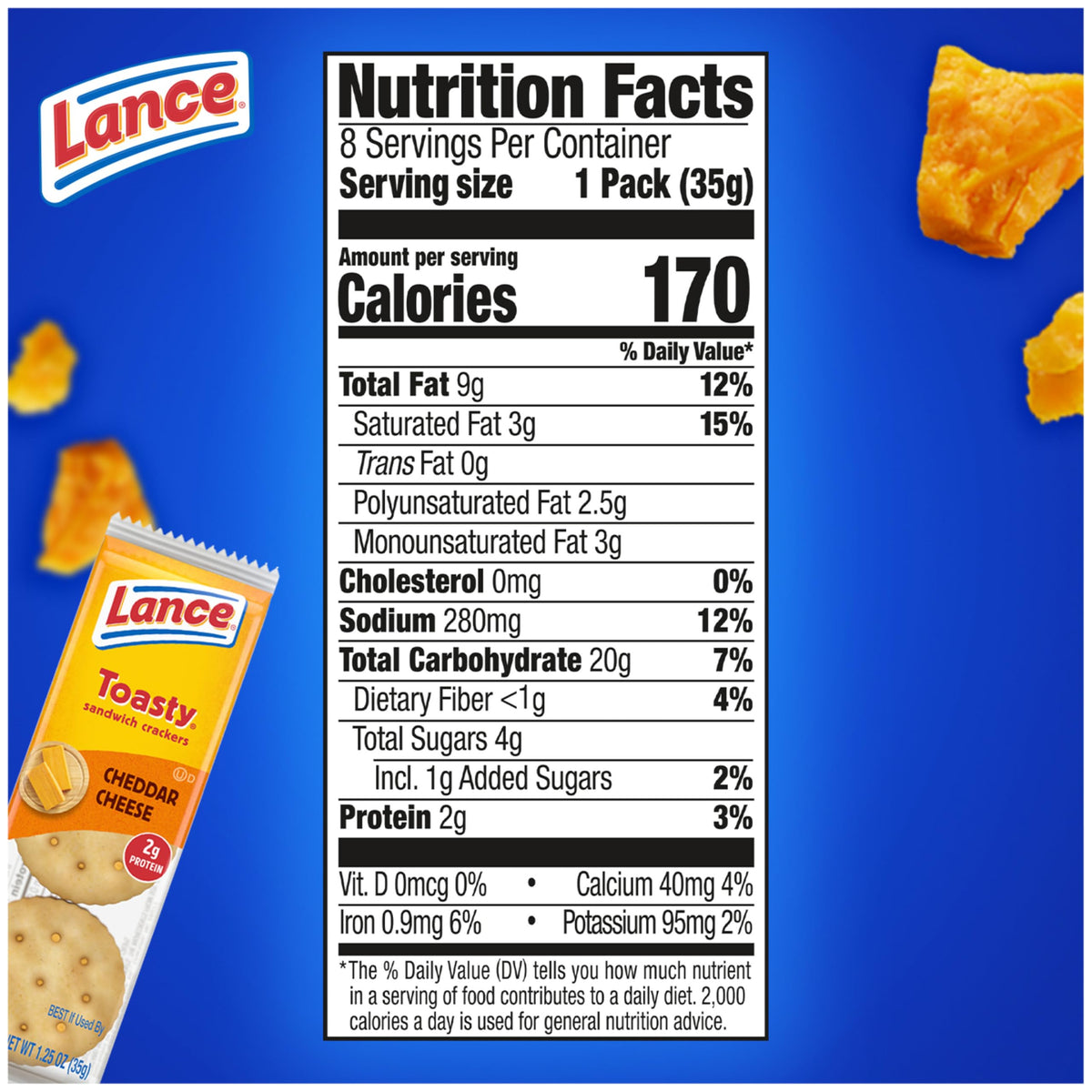 Lance Sandwich Crackers, Toasty Cheddar, 8 Individually Wrapped Packs, 6 Sandwiches Each