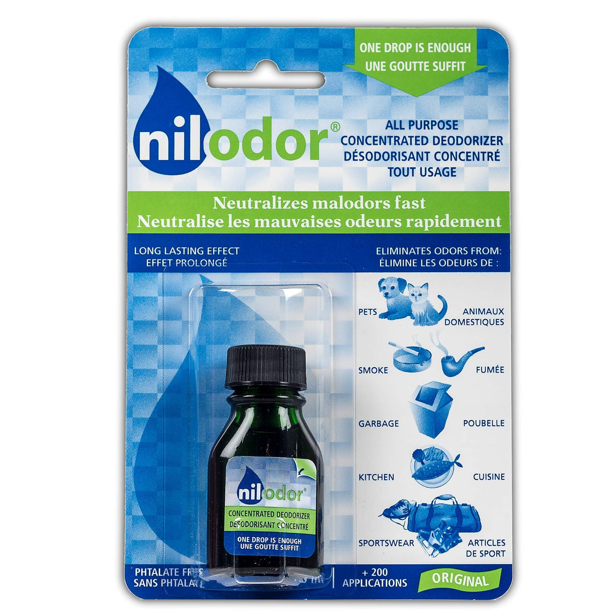 Nilodor - Air Freshener and Odor Neutralizer - Eliminates Odors from Pets, Smoke, Garbage, Kitchen and Sportwear (Original, Drops)
