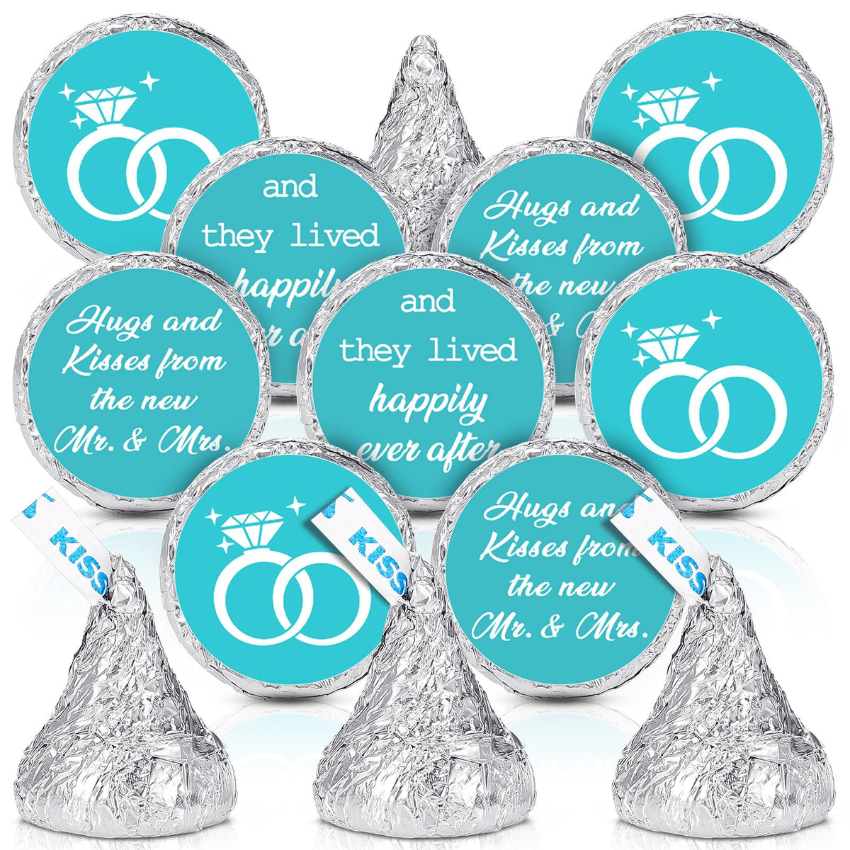 Laumoi 1000 Pcs Hugs and Kisses from The New Mr and Mrs Wedding Stickers, Chocolate Drops Labels Candy Stickers 0.75 Inch for Weddings Engagement
