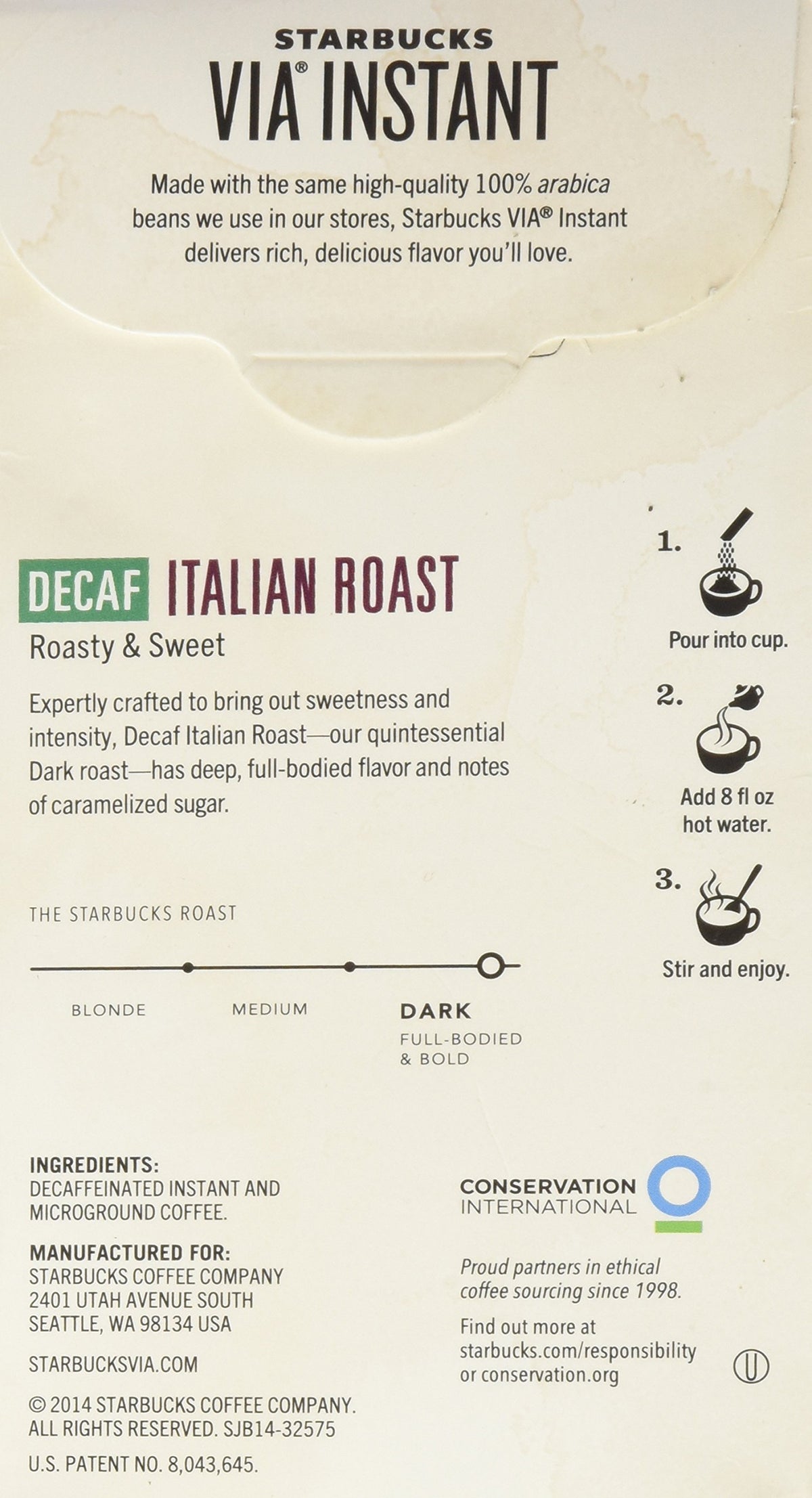 Starbucks VIA Decaf Italian Coffee 12 packets, 0.11 ounce