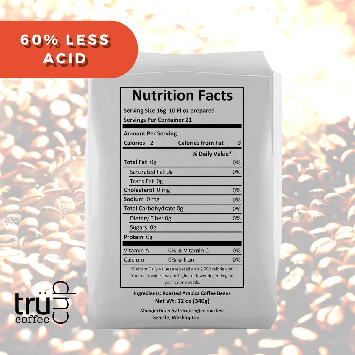 trücup Low Acid Coffee, French Roast Coffee Ground - Drip Grind 12 Oz, Natural Water&Steam Process 60% Less Acid, Smooth Flavor, Stomach-Friendly Rich