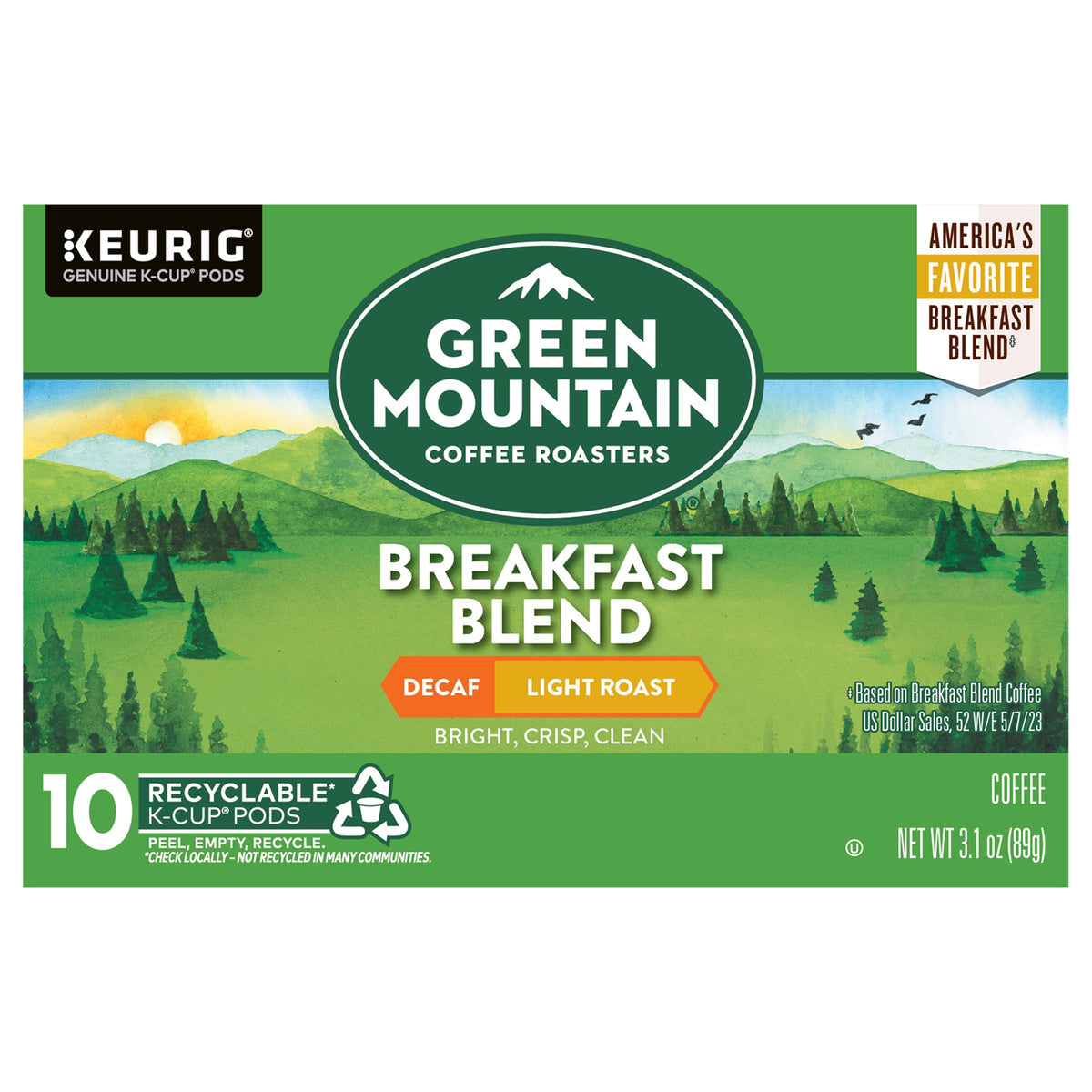 Green Mountain Coffee Roasters, Breakfast Blend Decaf Light Roast Coffee, 3.1 Ounce