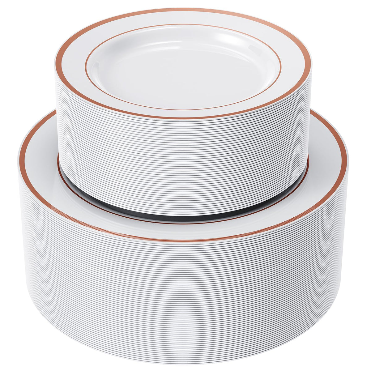 FOCUSLINE 120Pcs Rose Gold Plastic Plates, Disposable White and Rose Gold Rim Plastic Plates, Including 60 Dinner & Dessert Plate, Elegant Fancy Heavy