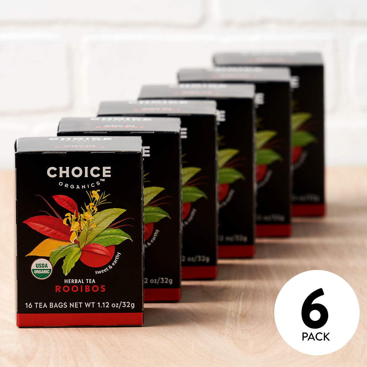 Choice Organics - Organic Rooibos Tea (6 Pack) - Fair Trade - Compostable - Caffeine Free - 96 Organic Herbal Tea Bags