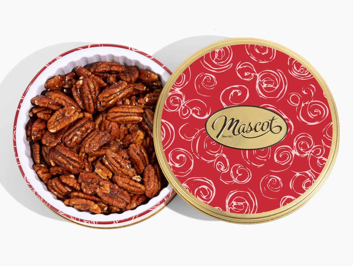 Mascot Glazed Pecans 12 oz Tin | Crunchy Handcrafted Southern Candy Made with Fresh Georgia Pecans in a 12oz Gift Tin | Perfect for Birthdays