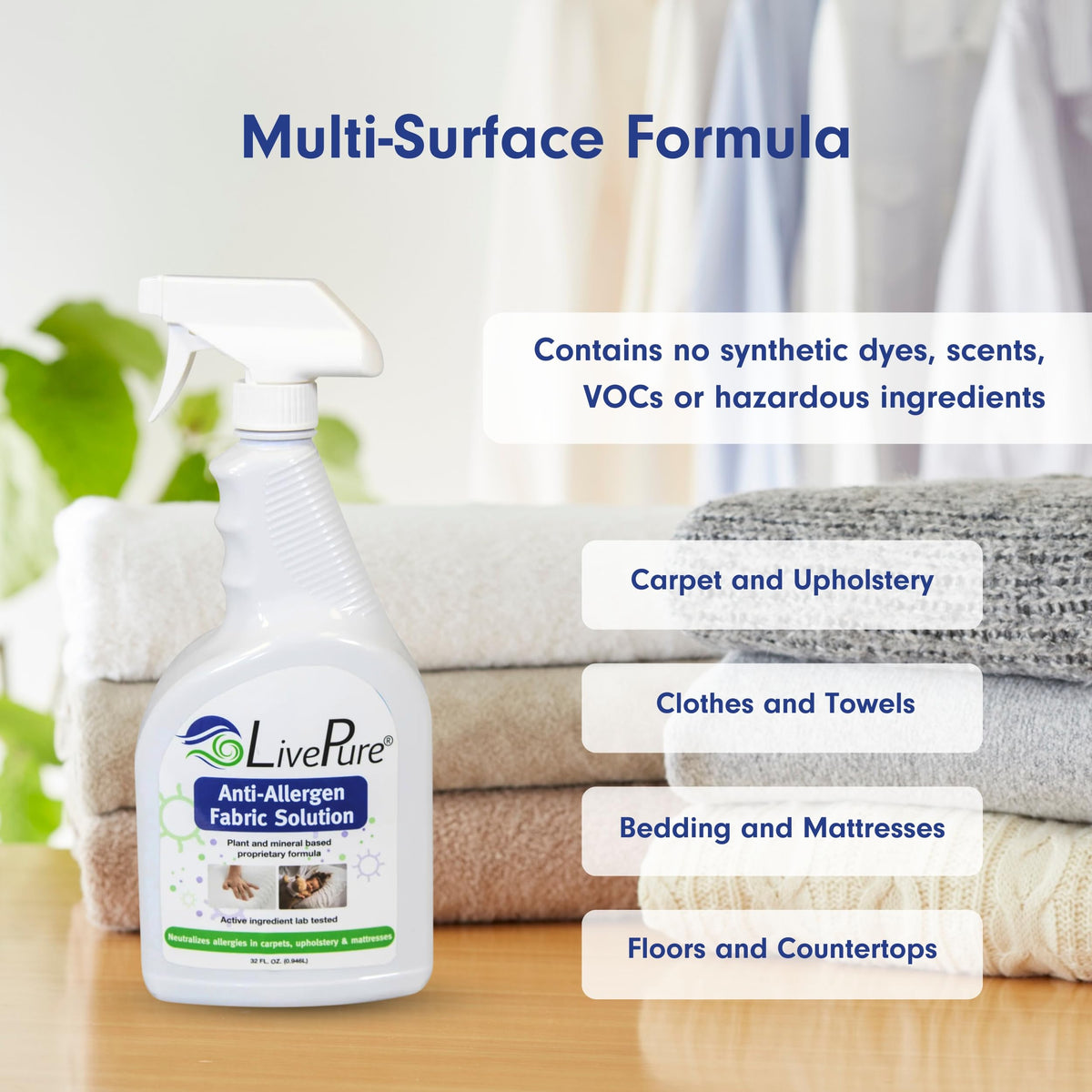 LivePure Anti-Allergen 32 OZ Fabric Spray for Household Surfaces