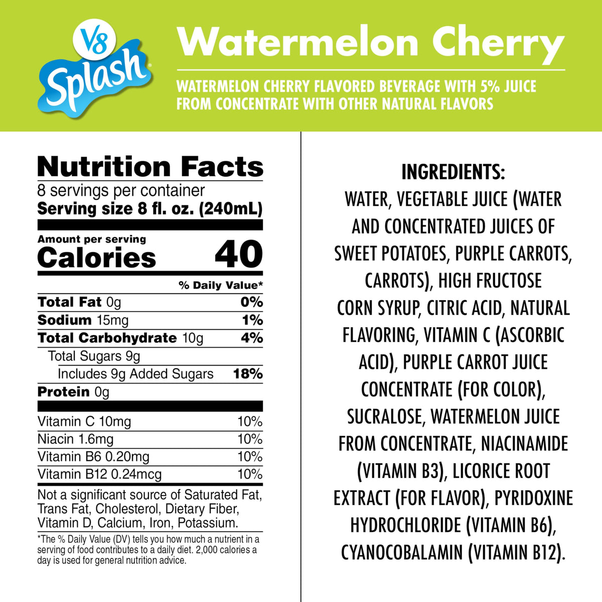 V8 Splash Watermelon Cherry Flavored Juice Beverage, 64 fl oz Bottle