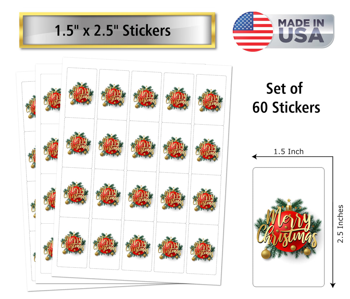 60 Merry Christmas Decorative Miniatures Candy Bar Wrapper, Adorable Stickers for the Holiday Season, Party Decorations, Favors, Party Supplies. Candy
