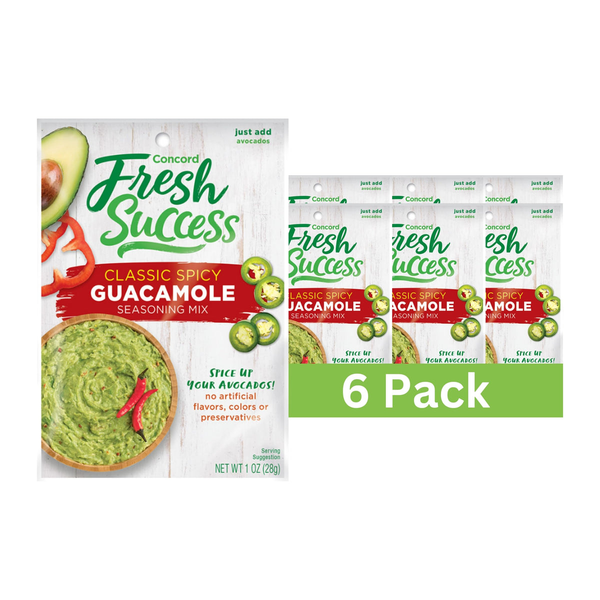 Concord Foods, Guacamole Mix, Classic Spicy, 1oz Packet (Pack of 6)