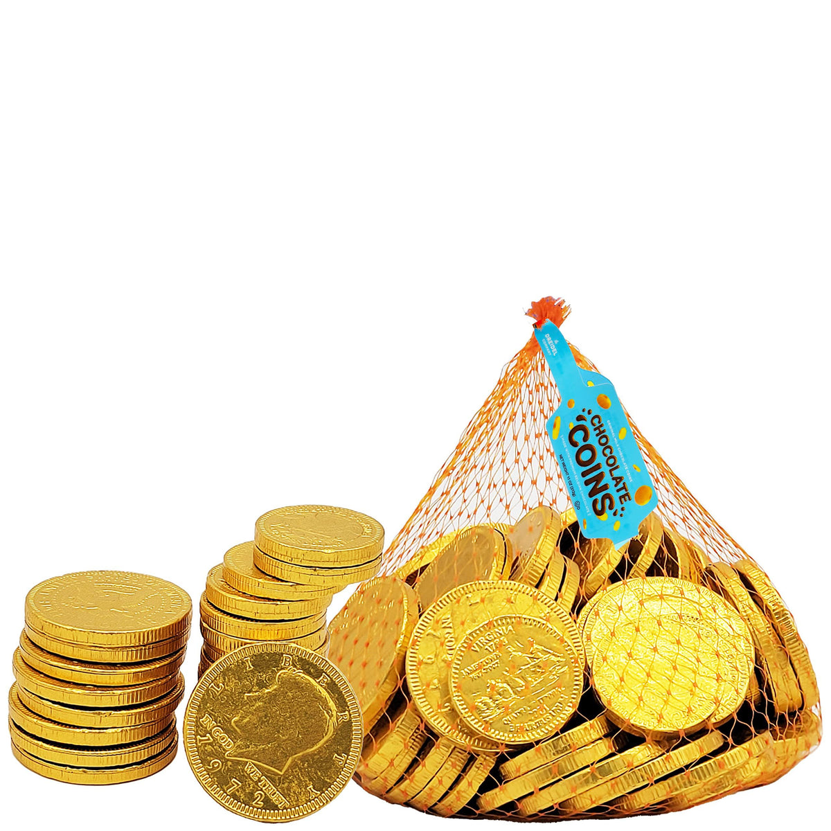 Milk Chocolate Coins, 6-Pack Large Mesh Bag With 70 Half Dollar Coins Per Bag, Made with Premium Nut-Free Belgian Chocolate, Kosher Certified Dairy