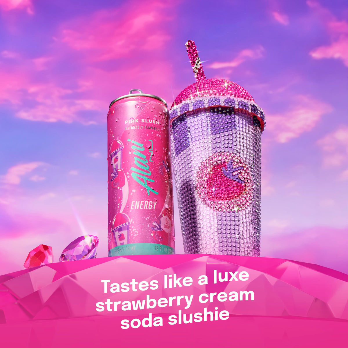 Alani Nu Energy Drink, Pink Slush, 12 Fl Oz, Zero Sugar, Gluten Free, Vegan, B Vitamins