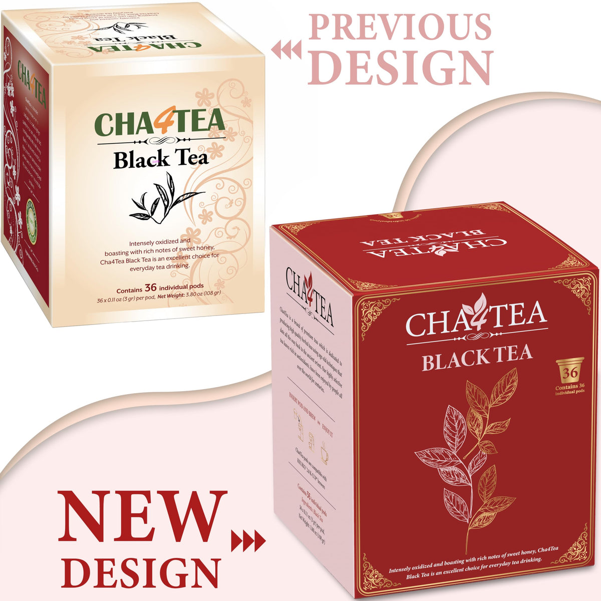 Cha4TEA 36-Count Black Tea Pods Compatible with Keurig K-Cup Brewers