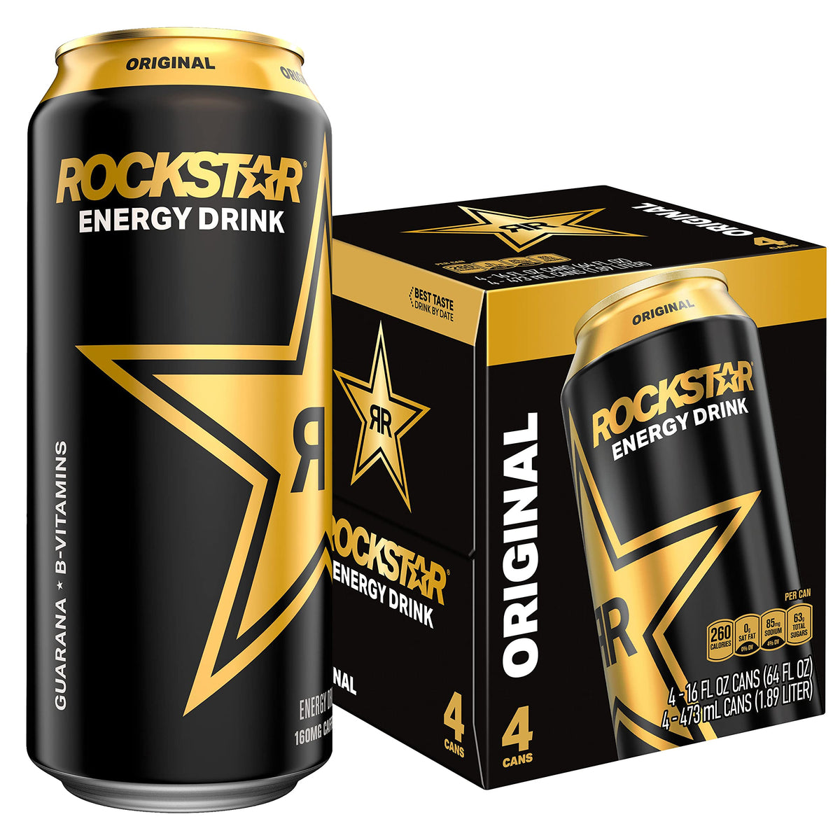 Rockstar Original Energy Drink, with Caffeine and Taurine, 16oz, 4 Count