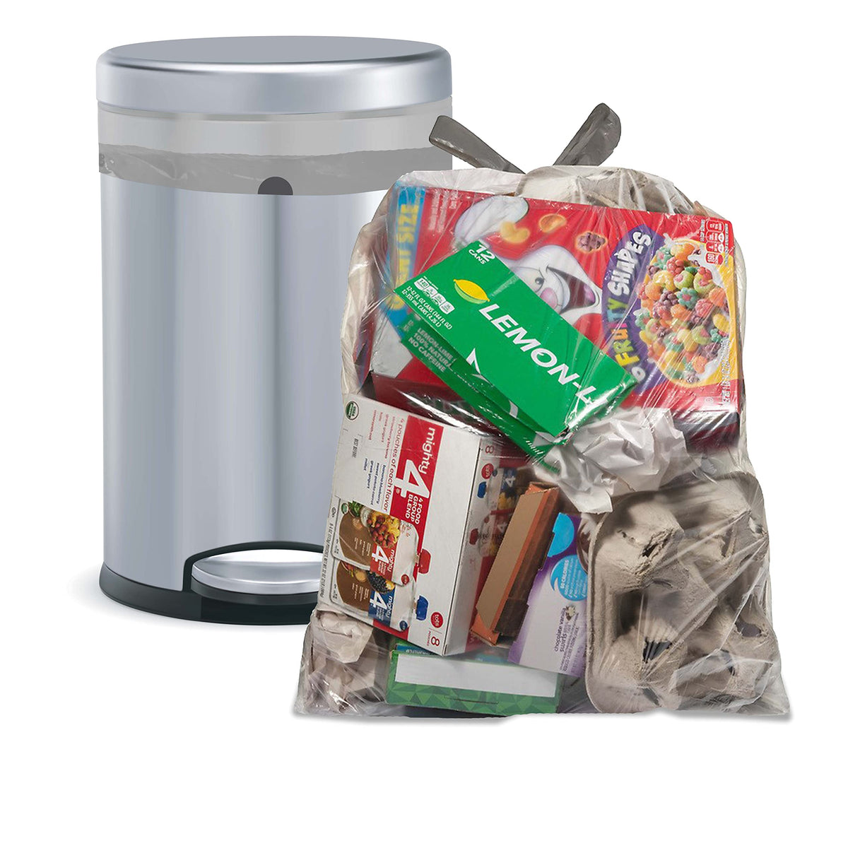 Ultrasac 13 Gallon 0.69 MIL Clear Drawstring Trash Bags - 24" x 27" - Pack of 60 - For Home, Kitchen, Bathroom, & Office