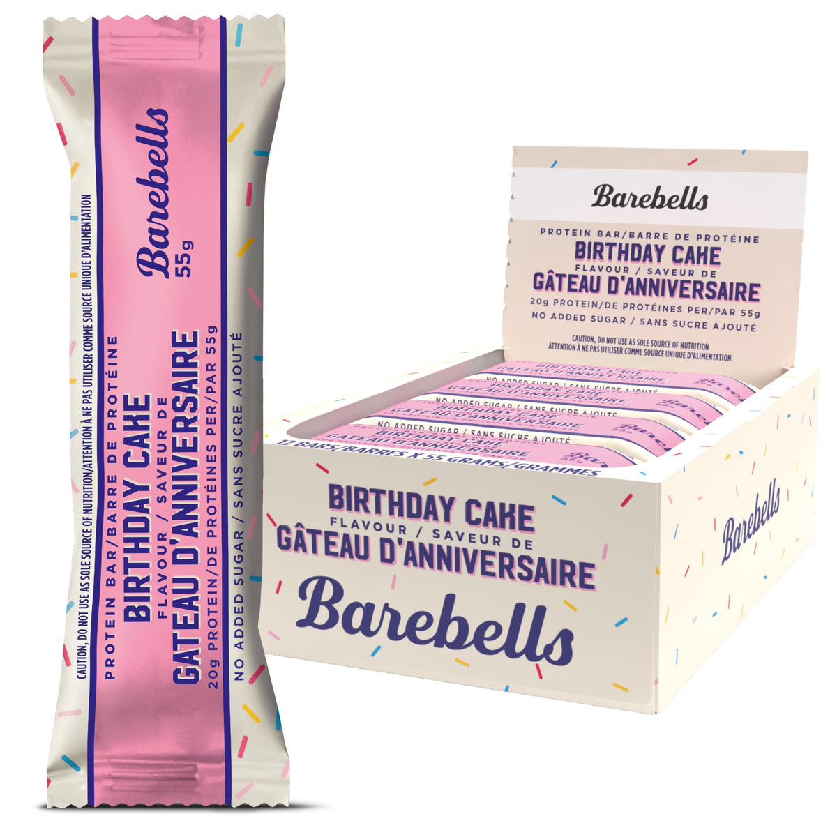 Barebells Protein Bar - 55g, Box of 12 Units | Birthday Cake Flavor, 20g Protein, No Added Sugar, Collagen, Crispy and Creamy Texture