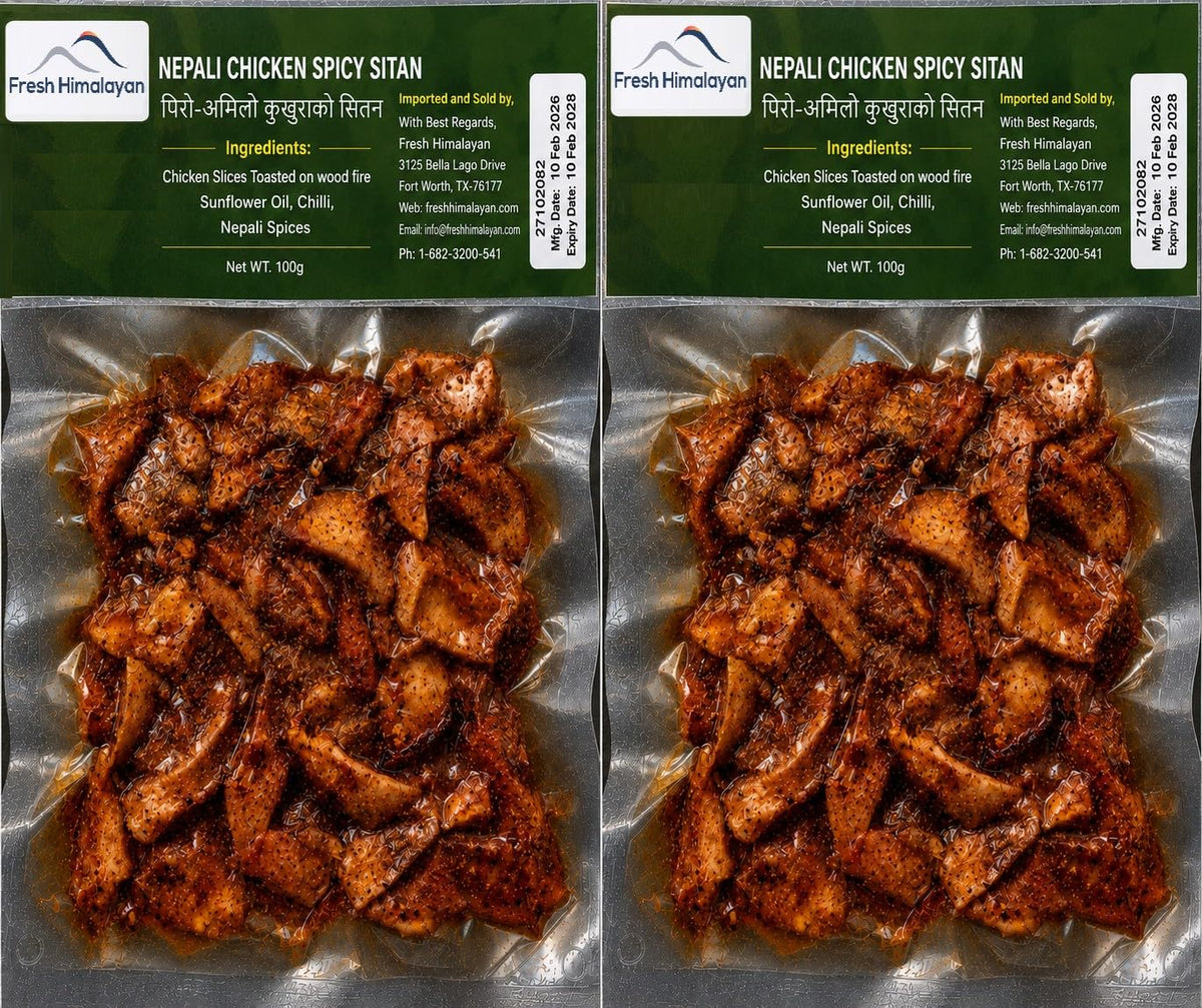 Fresh Himalayas Nepali Chicken Sitan 200g (2x100g) | Traditional Roasted Spicy & Sour Snack | Authentic Nepalese Chewy Bites | Himalayan Spiced