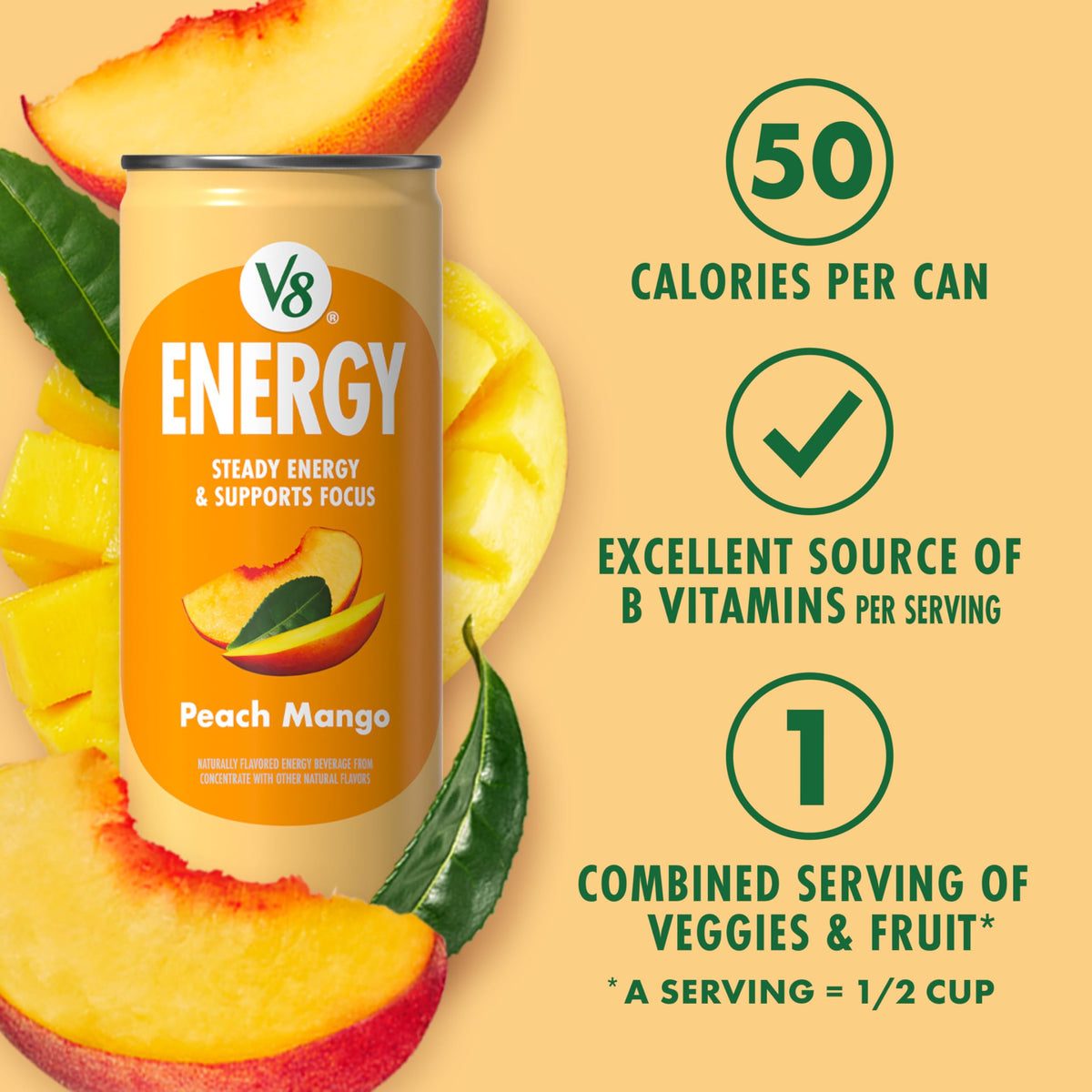 V8 Energy Peach Mango Energy Drink, 8 fl oz Can