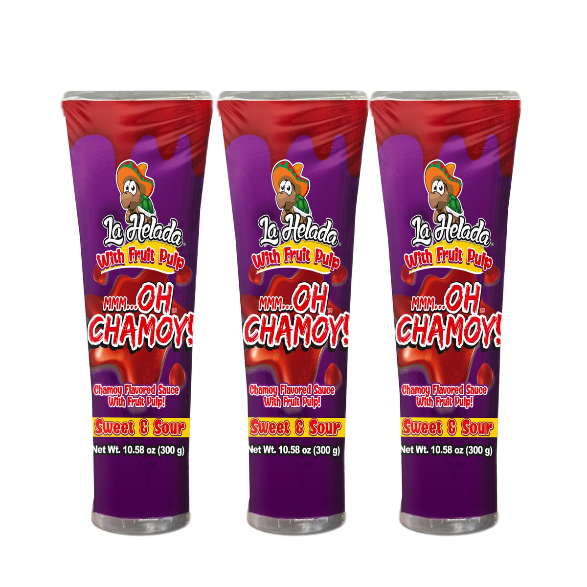 La Helada Oh Chamoy! - 3 Pack - Chamoy Sauce with Fruit Pulp - Sweet & Spicy Mexican Condiment - Squeeze Tube - Chamoy for Fruits and Snacks