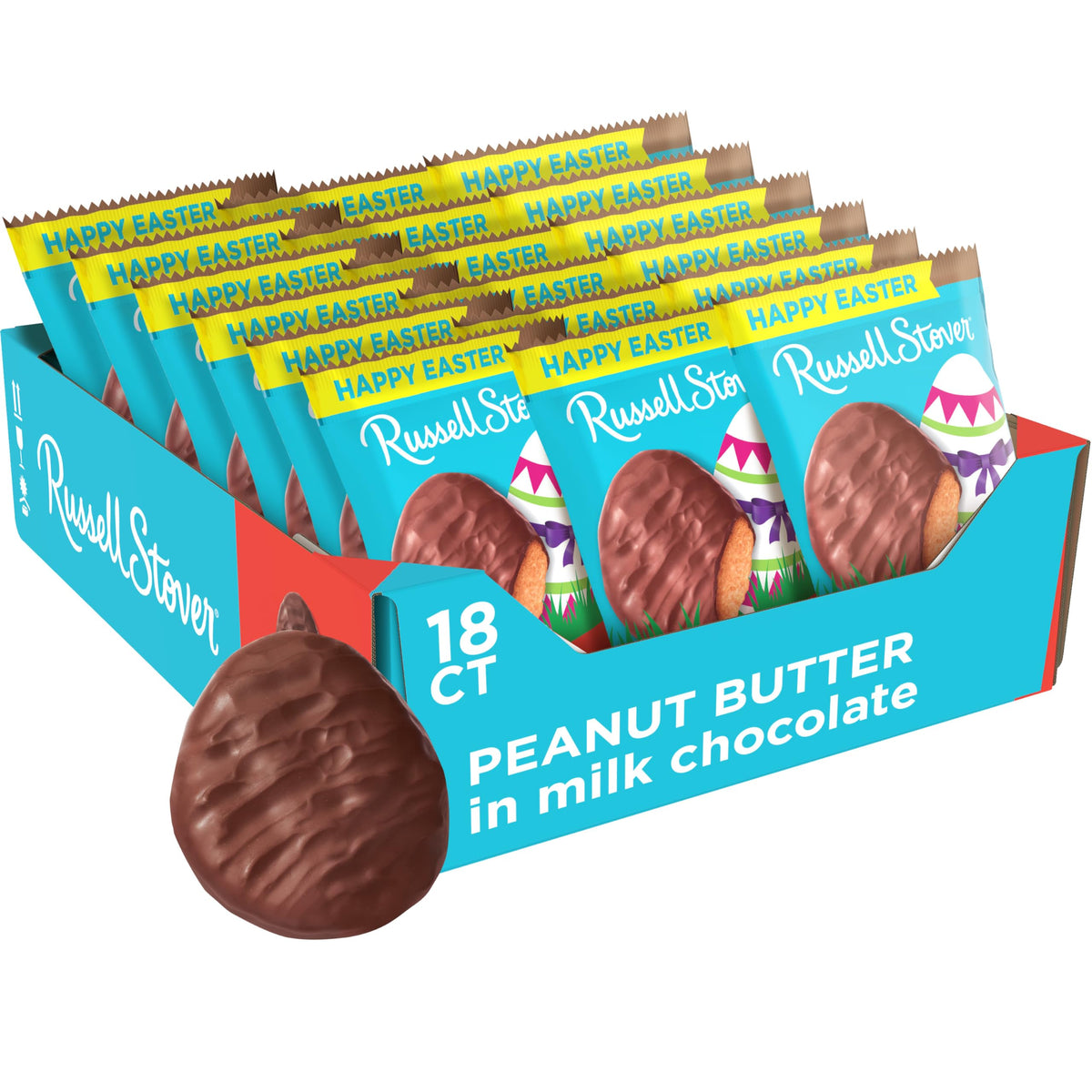 Russell Stover Easter Peanut Butter Milk Chocolate Easter Egg, 1.3 oz each