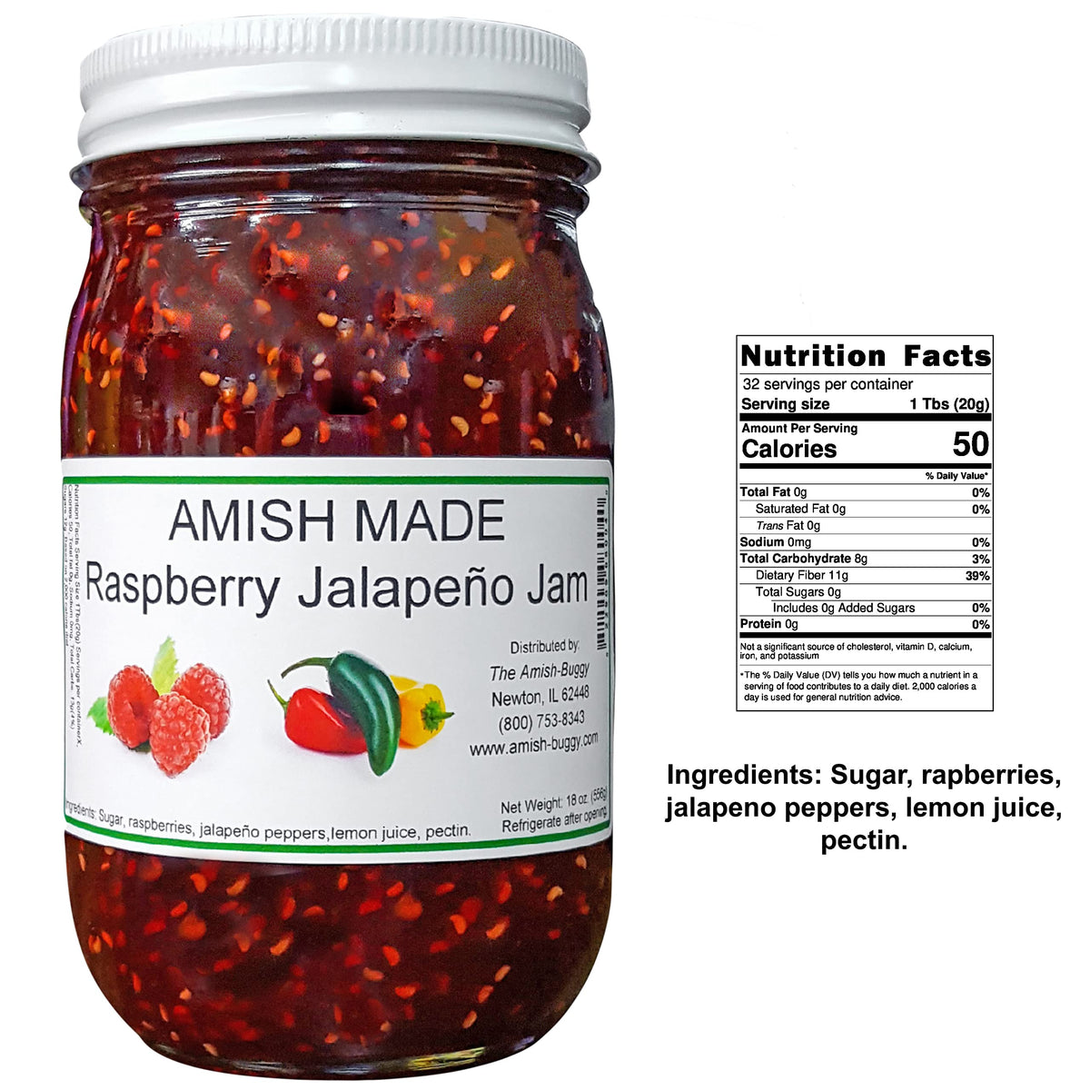 Amish Raspberry Jalapeno Jam - Two 18 Oz Jars