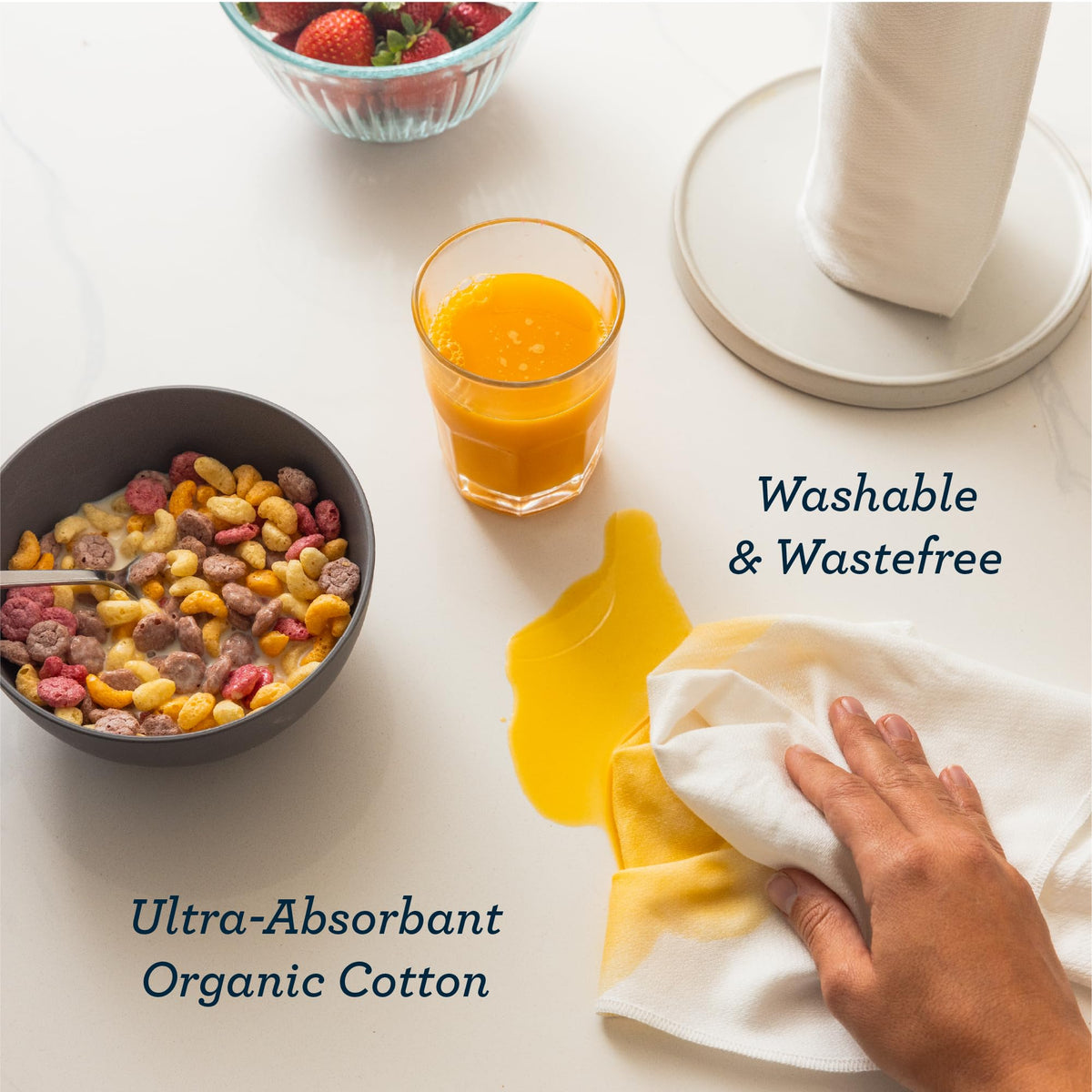 Esembly Reusable Cotton Paperless Towels - Washable Kitchen Towels with Storage Tube | Organic, Absorbent, Fits Standard Holders | Zero Waste Cleaning