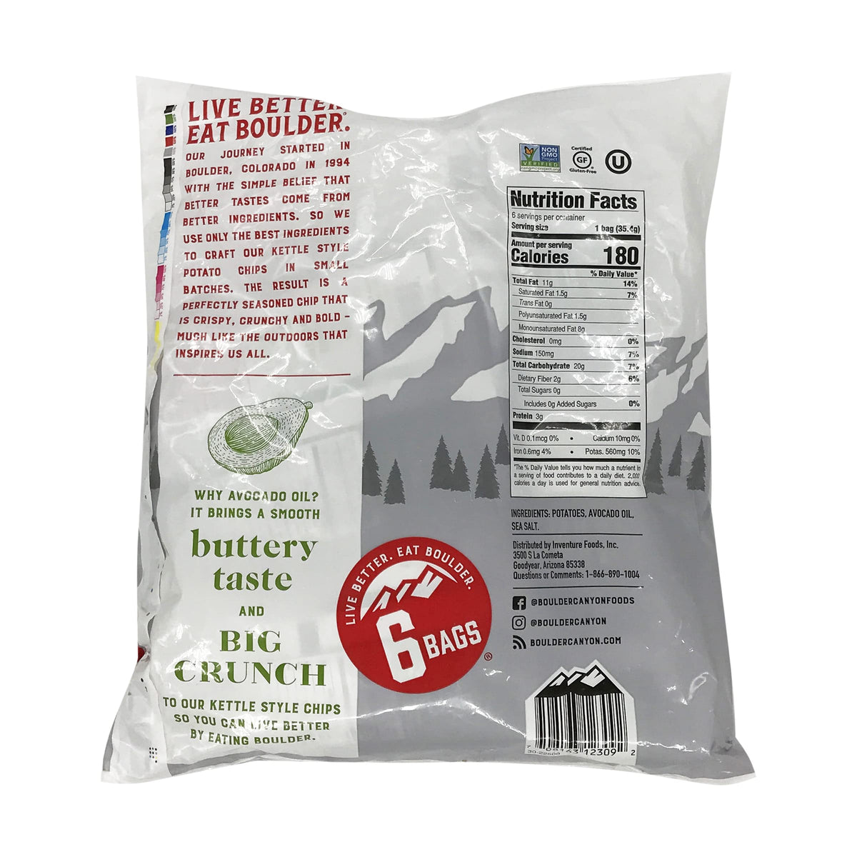 Boulder Canyon Avocado Oil Sea Salt Potato Chips 6 Count, 1.25 OZ